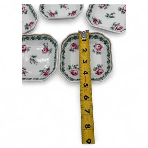 Vintage Richard Ginori Pink Rose Small Square Plates Set Of 5 Italian Porcelain - Picture 2 of 6